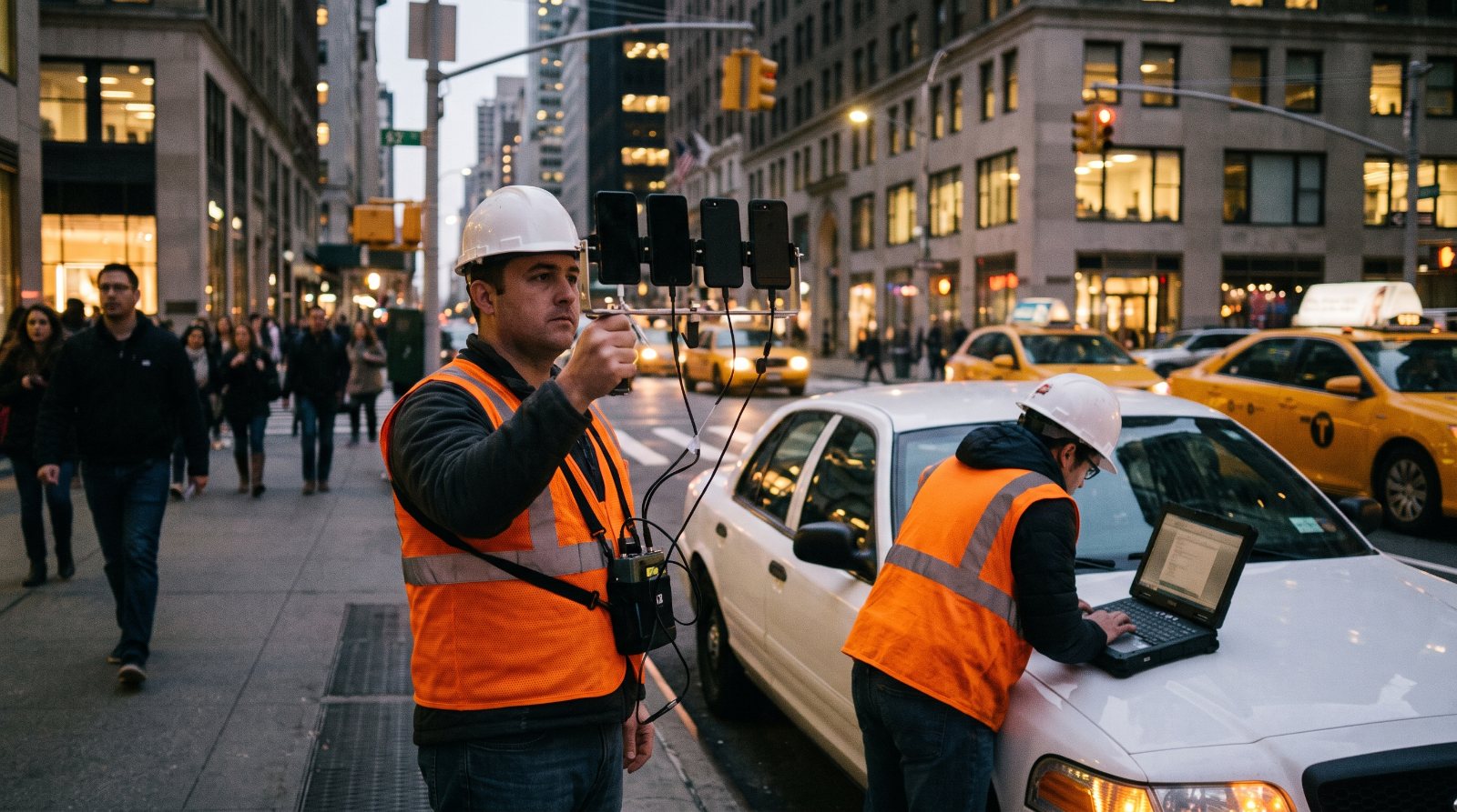 Multi-handset field test rig on a city street