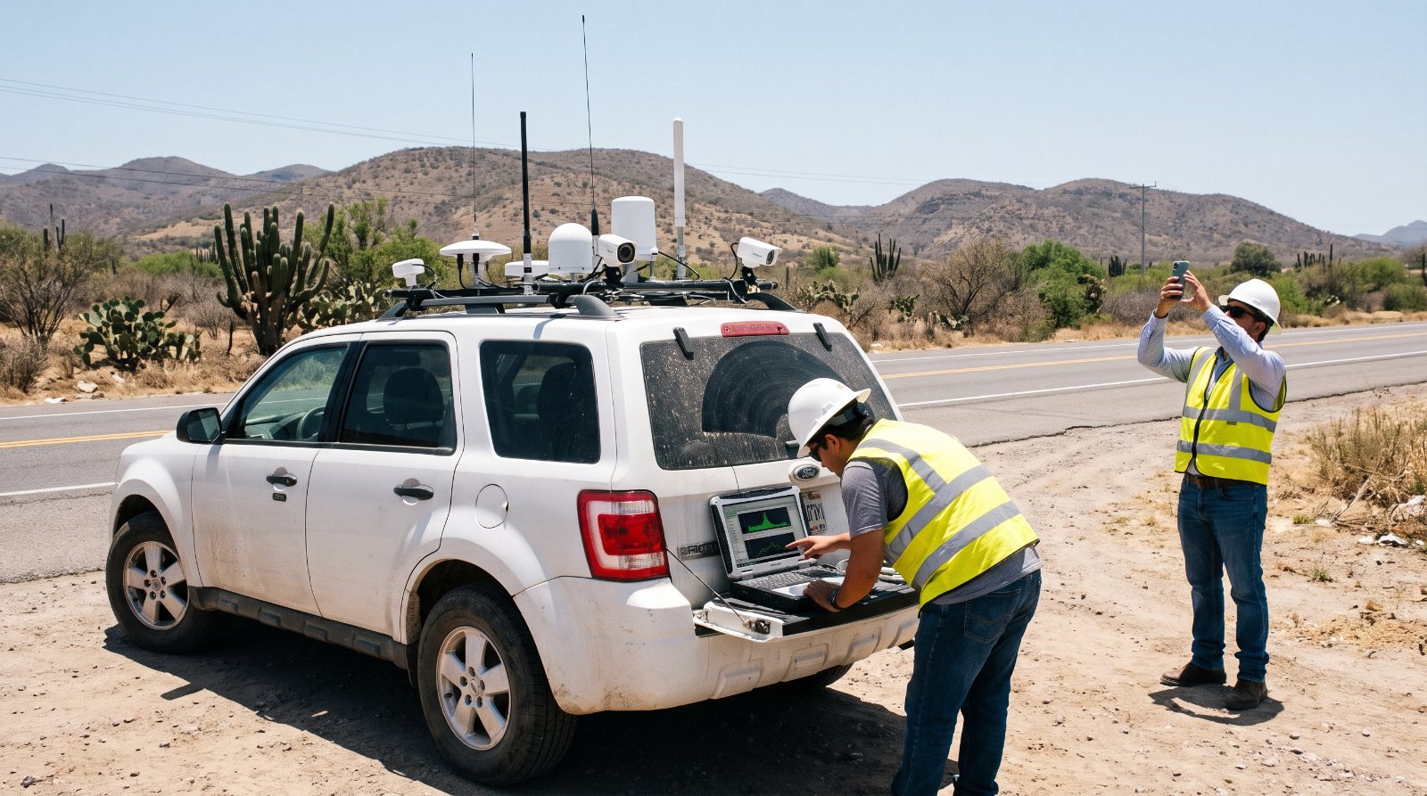 Telematics field test vehicle on a Mexican highway